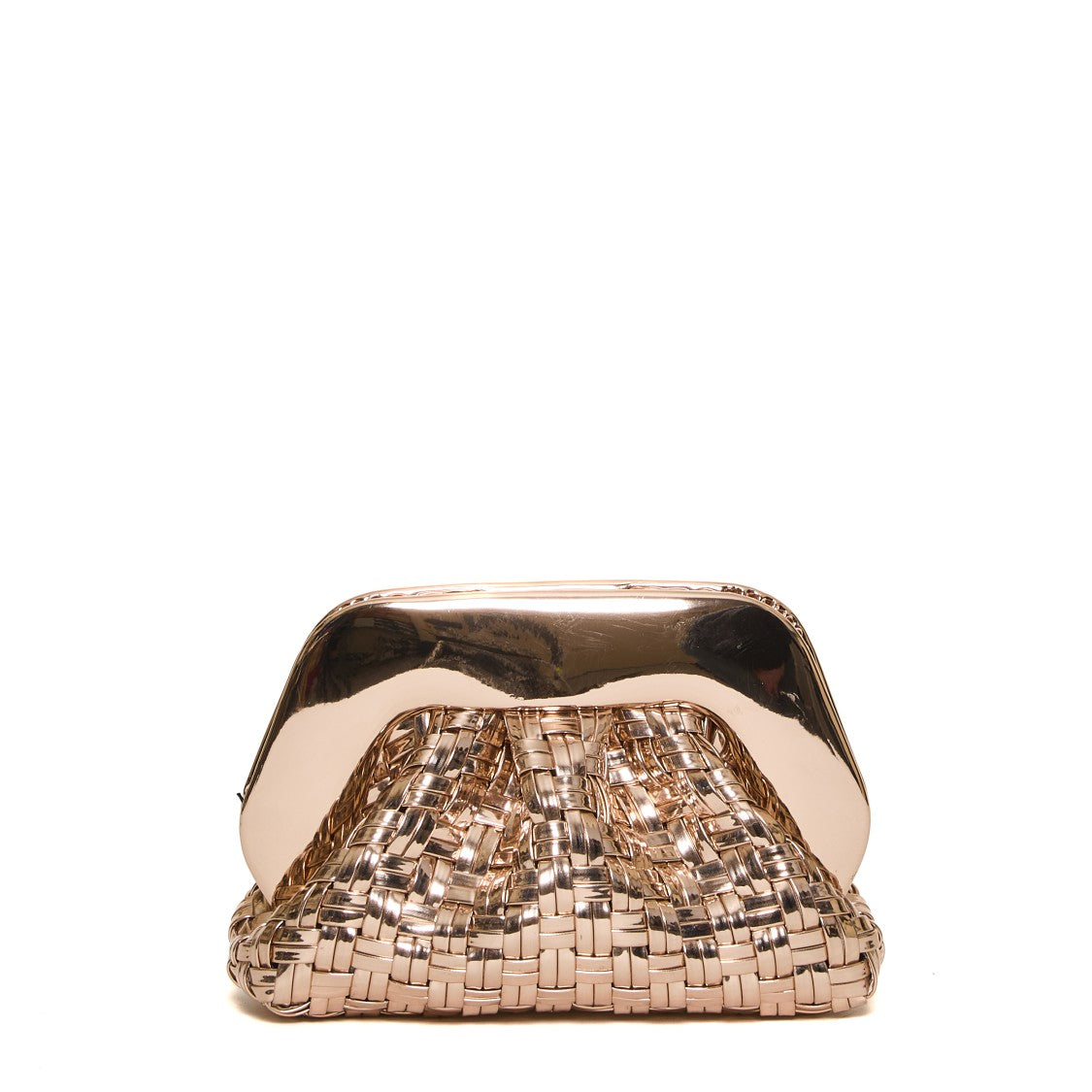 Themoirè Woven Clutch With Glossy Metallic Frame