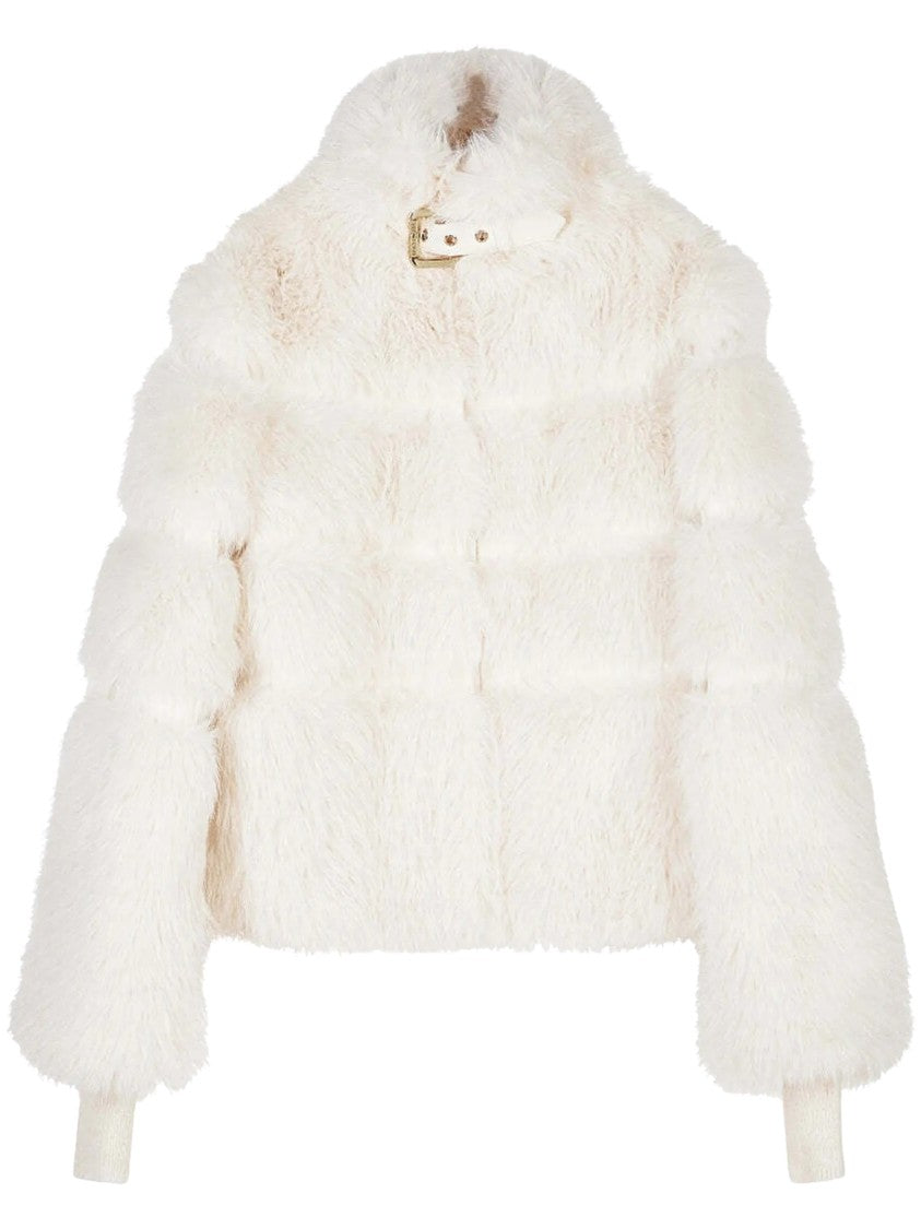 Patrizia Pepe Cropped Buckle Collar Faux-Fur Jacket