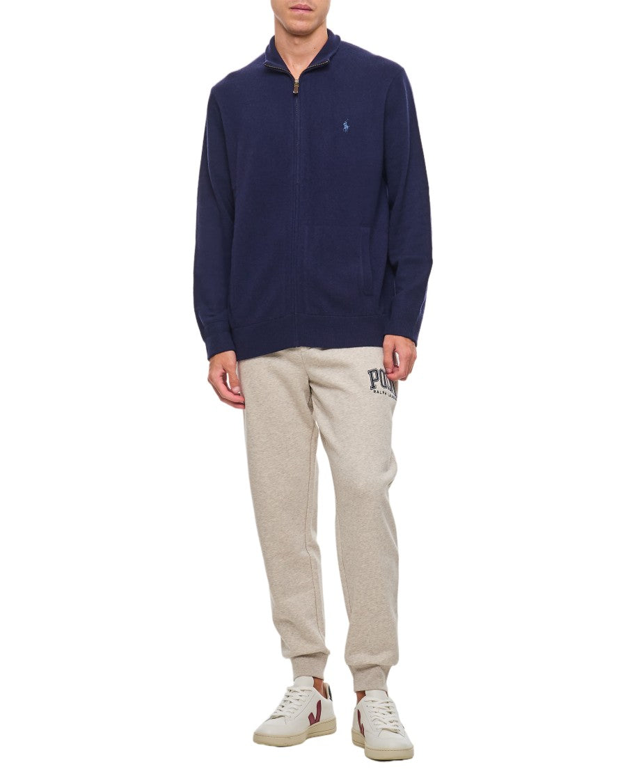 Polo Ralph Lauren Blue Ribbed-Trim High Neck Full-Zip Sweater