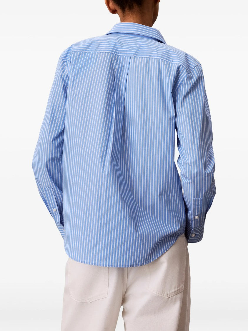 Calvin Klein Light Blue Vertical Striped Poplin Shirt With Classic Collar