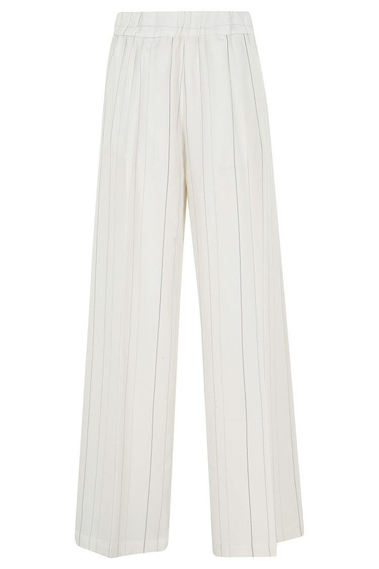 Semi Couture White Jhonny Pinstriped Elastic-Waist Wool-Blend Shorts