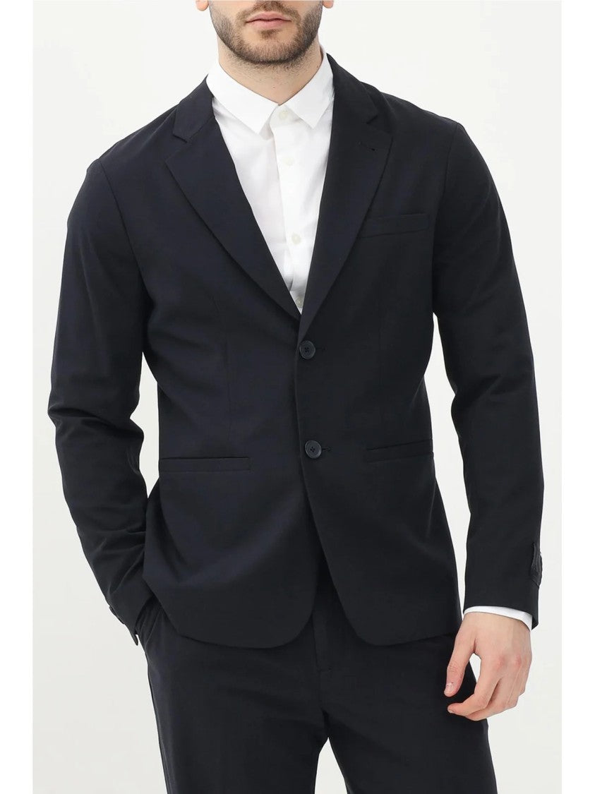 Armani Exchange Midnight Blue Rounded Wool-Blend Blazer