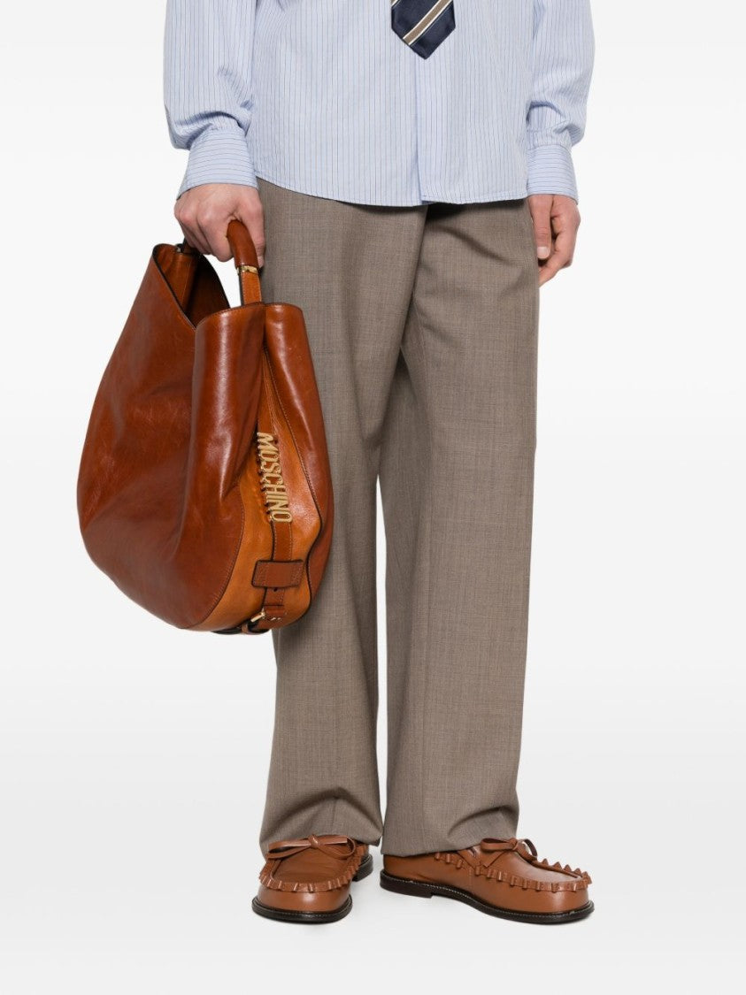 Moschino Brown Soft Structured Leather Silk Bag