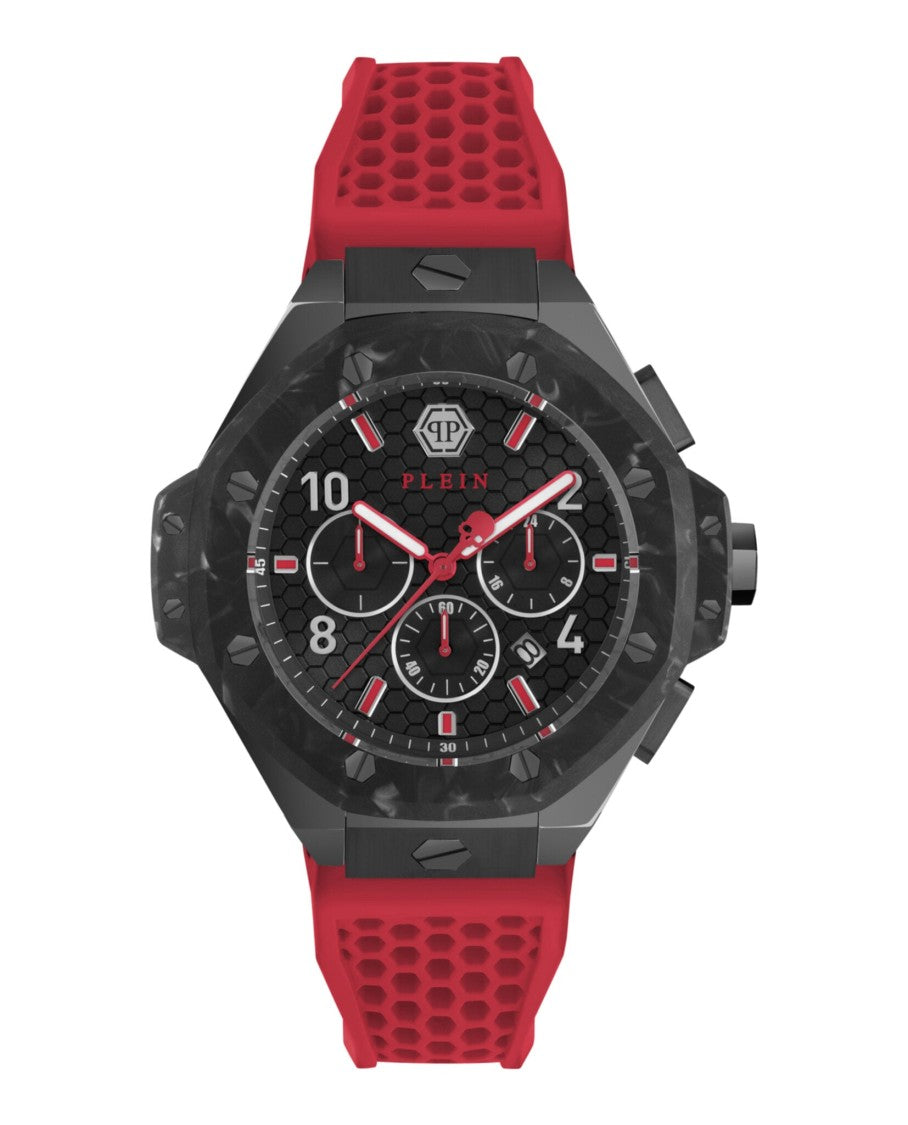 Philipp Plein Chronograph Black Ip Case Watch With Red Silicone Strap
