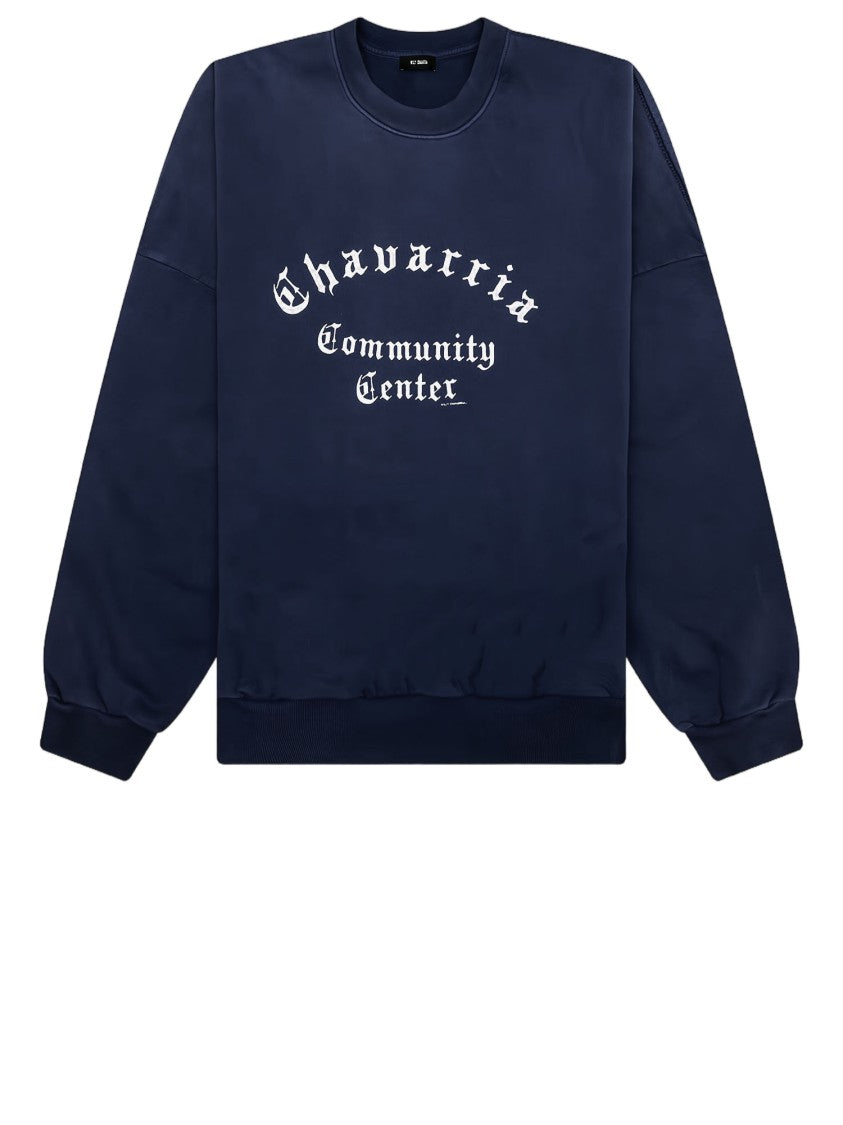 Willy Chavarria Navy Cotton Sweatshirt With Contrast Logo