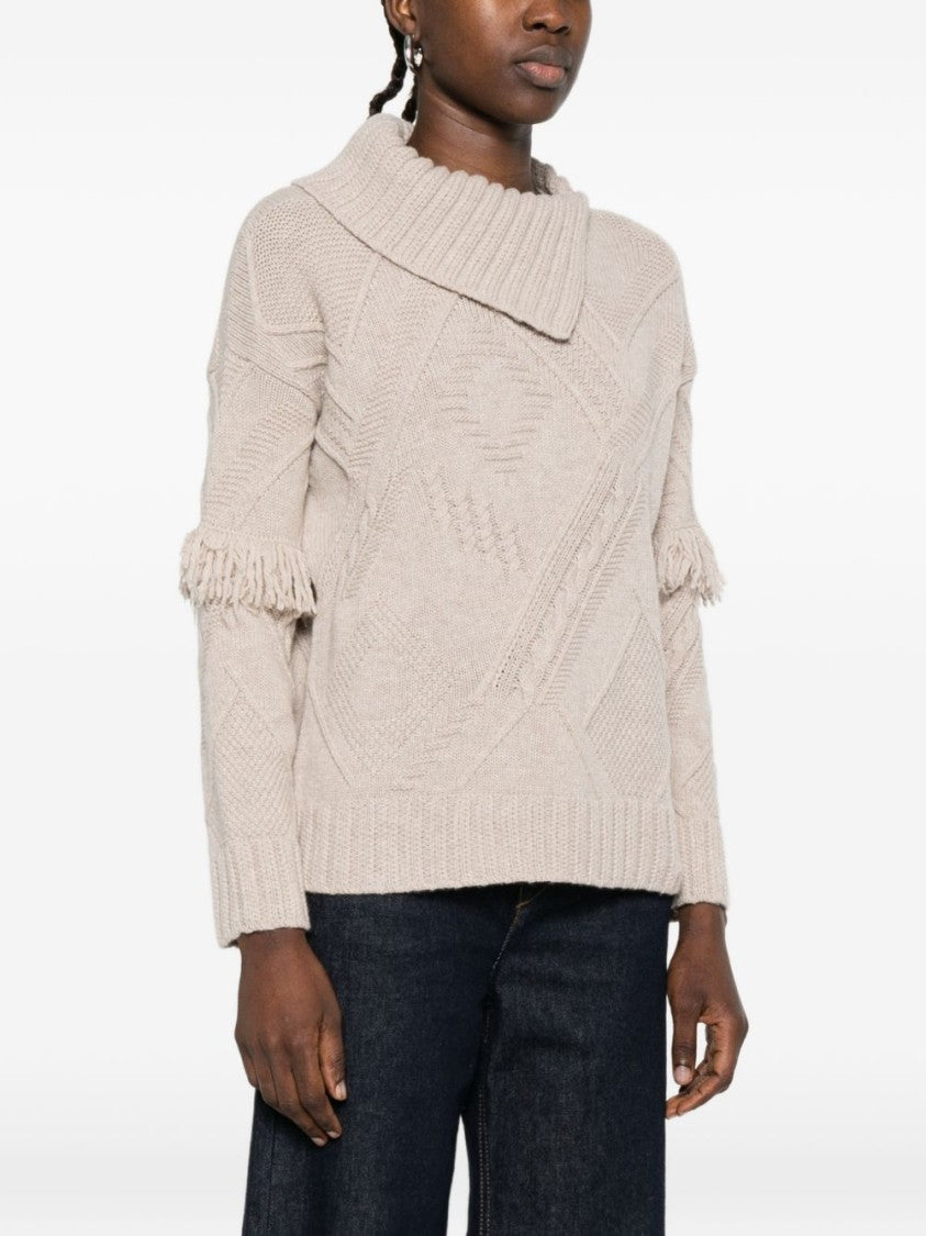 Max Mara Textured Knit Top With Asymmetrical Collar