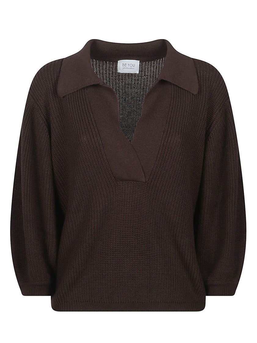 Be You Textured Knit Top With Deep V-Neck