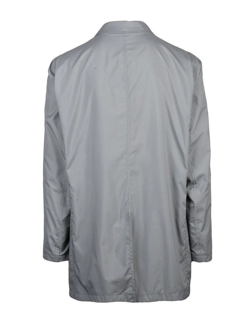 Herno Light Grey Snap-Button Lined Polyester Overcoat