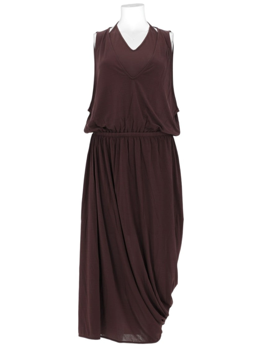 Lemaire Brown V-Neck Gathered Layered Midi Dress