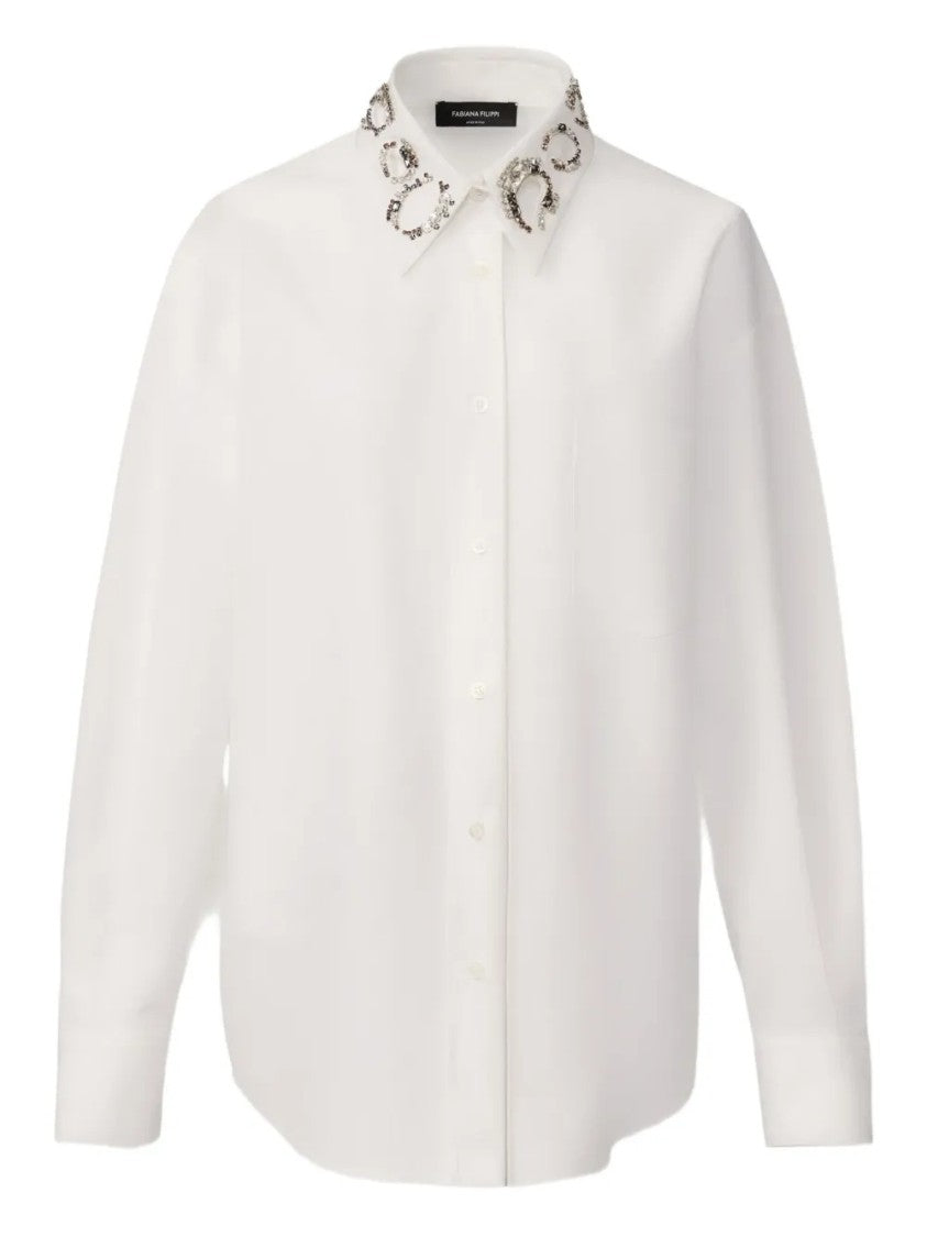Fabiana Filippi Classic White Button-Up Shirt With Beaded Collar Detail