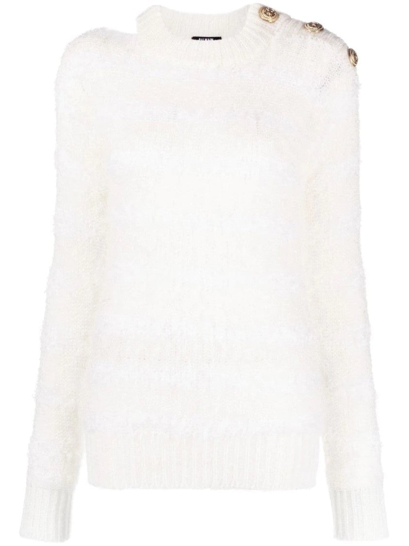 Balmain Shoulder Button Detail Striped Mohair Pullover
