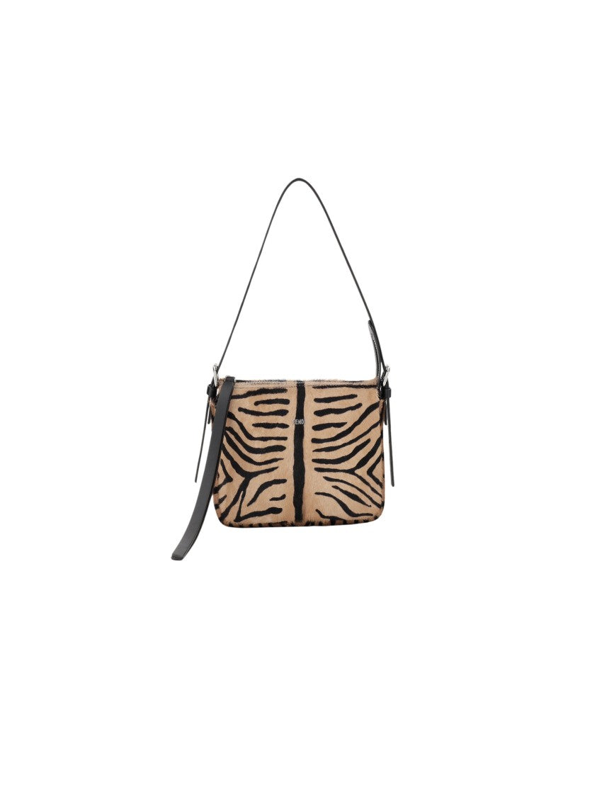 Fendi Zip Top Small Tiger Print Calf Hair Shoulder Bag