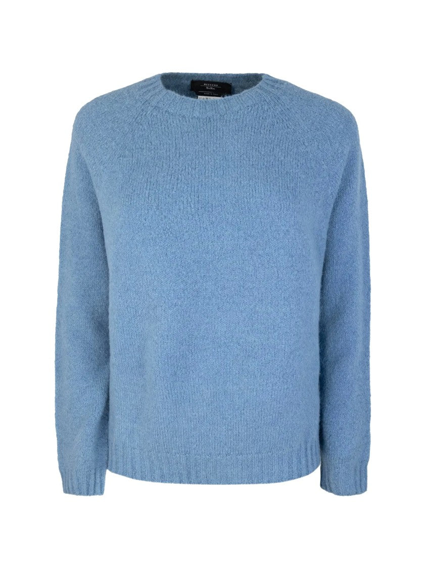Weekend Light Blue Knit Sweater With Classic Crew Neckline