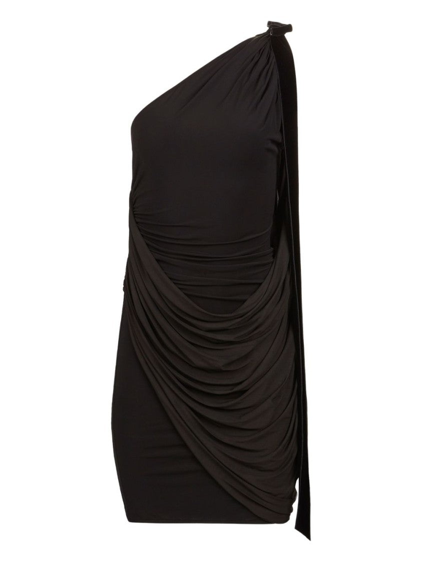 Nina Ricci Black One Shoulder Draped Evening Dress