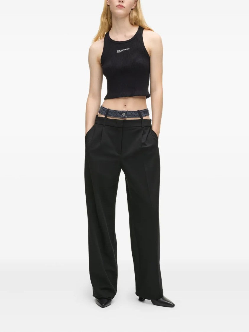 Karl Lagerfeld Wide-Leg High-Waisted Tailored Pants With Denim-Inspired Belt