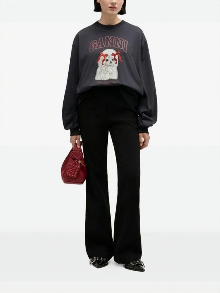 Ganni Relaxed-Fit Long-Sleeve Top With Puffed Sleeves