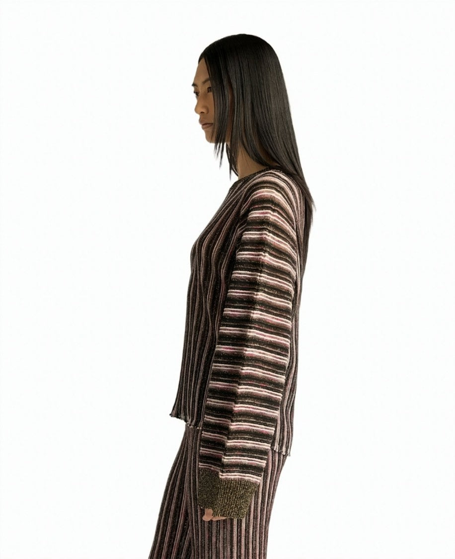 Momonì Chicory Multistripe Lurex Virgin Wool Kimono Knit Top
