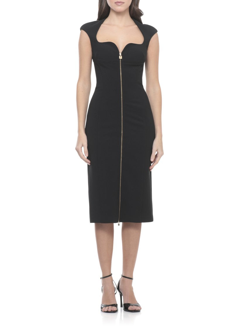 Elisabetta Franchi Knee-Length Dress With Prominent Front Zip And Fitted Silhouette