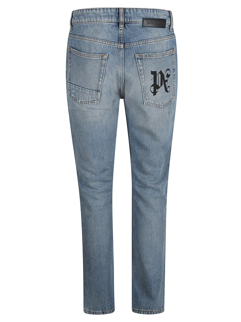 Palm Angels Distressed Grey Denim Jeans