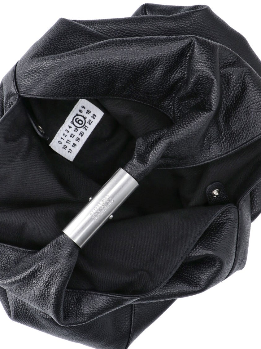 Mm6 By Maison Margiela Black Triangular Pebbled Leather Silver Handle Handbag