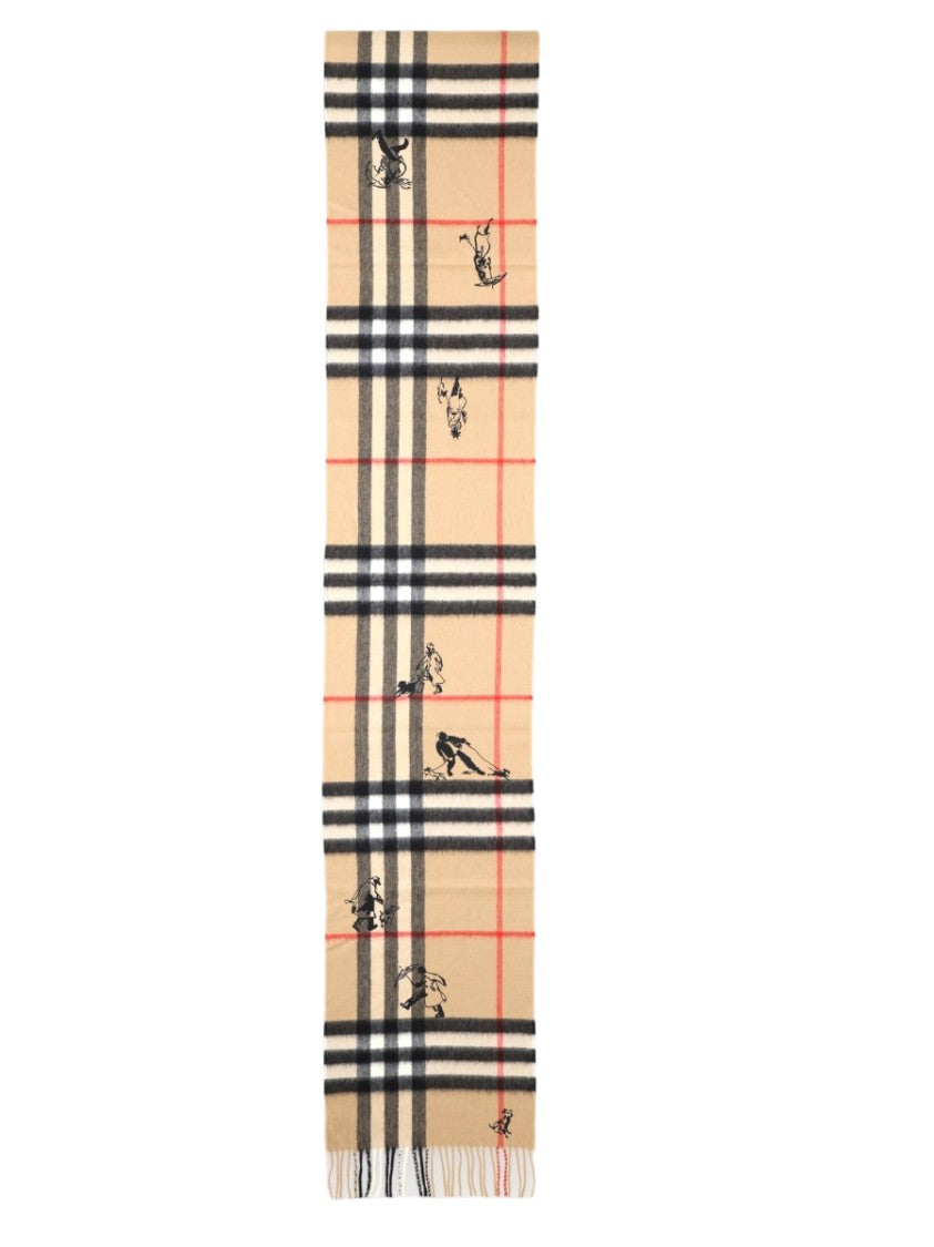 Burberry Beige Check Fringed Cashmere Scarf