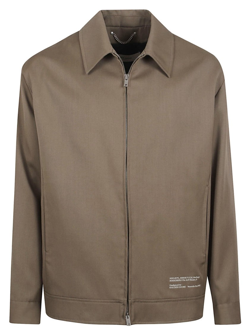 Golden Goose Brown Jacket With Pointed Collar And Star Embellishments