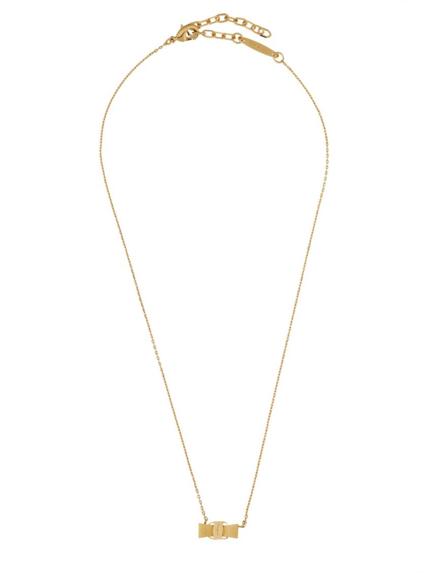 Ferragamo Bow Design Brass Necklace
