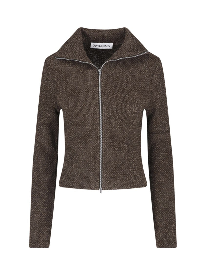 Our Legacy Brown Textured Cropped Zip Sweater