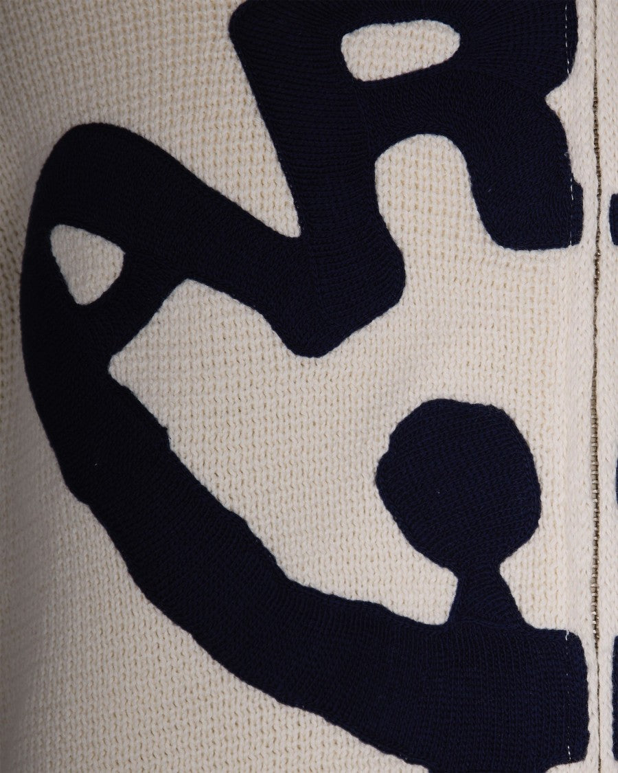 Arte Antwerp Cream Cotton Knit Cardigan With Graphic Embroidery