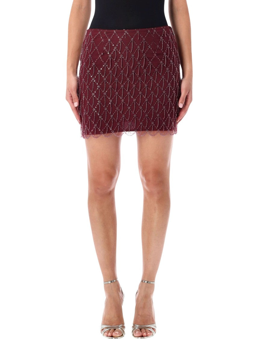 Rotate Sequins Scalloped Hem Sequined Mini Skirt