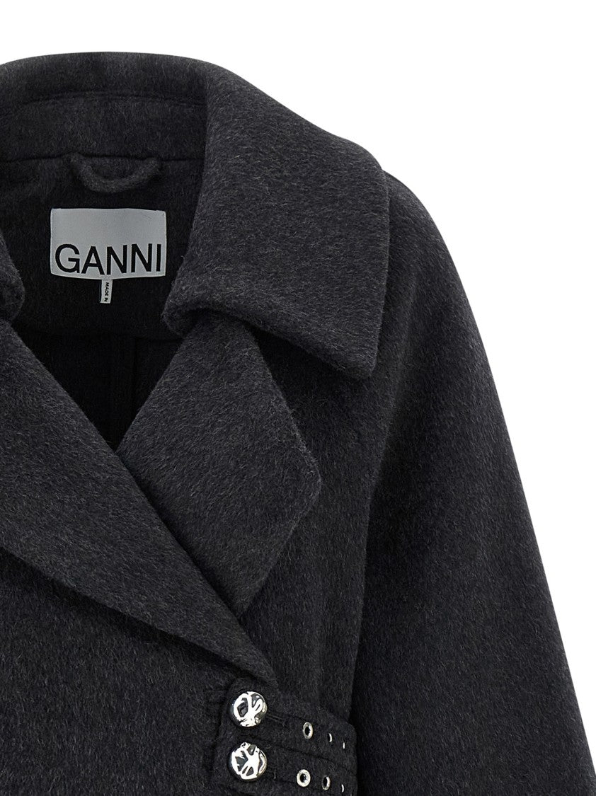 Ganni Double-Breasted Wool Coat