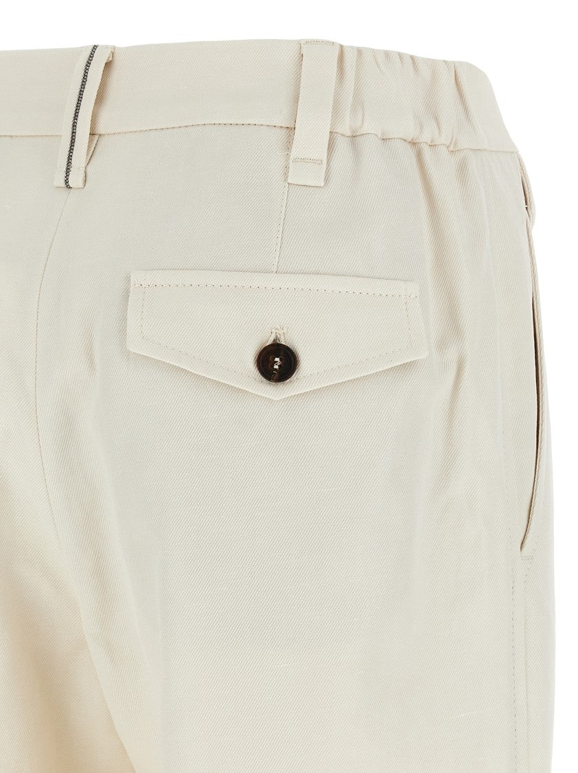 Brunello Cucinelli High-Waisted Cotton-Linen Pants With Monile Back Detail