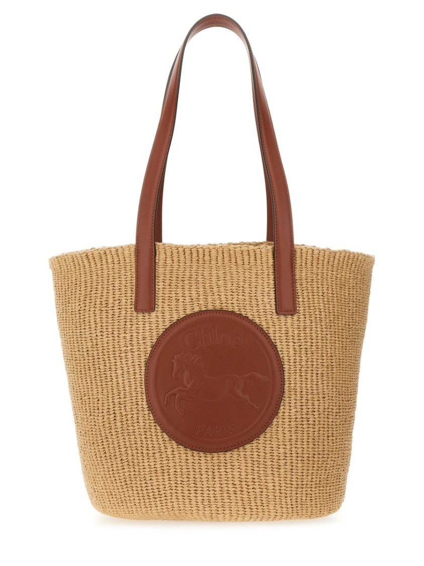 Chloé Spacious Woven Tote Bag With Horse Motif