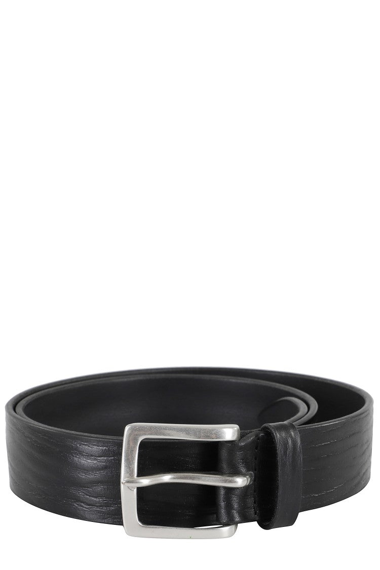 Orciani Wave-Textured Leather Belt With Metallic Buckle Closure