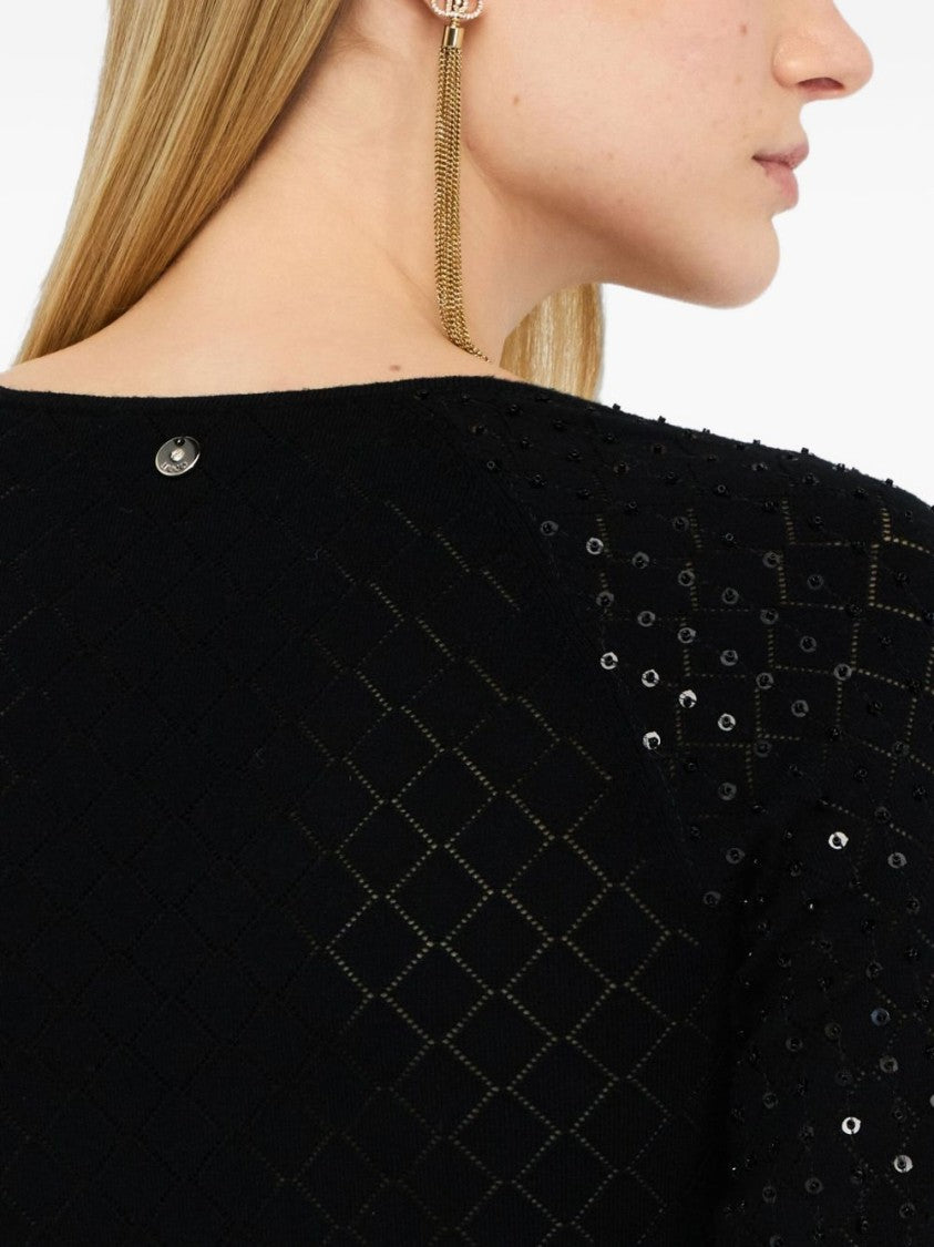 Liu Jo Fitted Black Sweater With Subtle Sequins