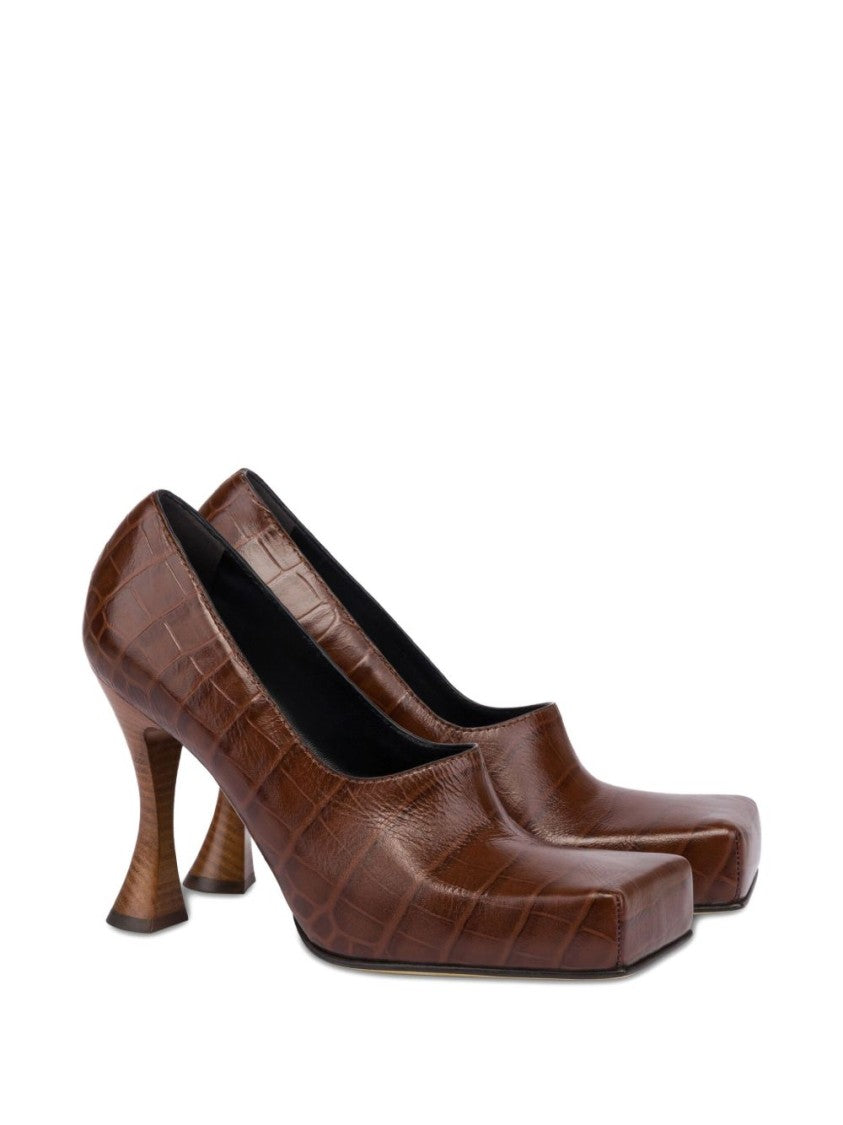 Moschino Crocodile-Embossed Calf Leather Slip-On Pumps
