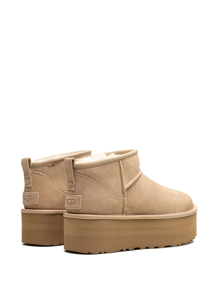 Ugg Beige Classic Ultra Mini Suede Ankle Boots