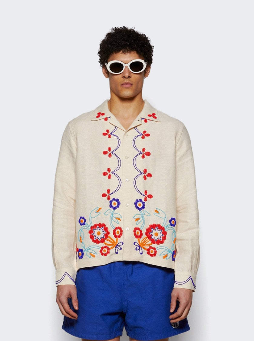 Bode Beaded Garden Party Shirt Ecru