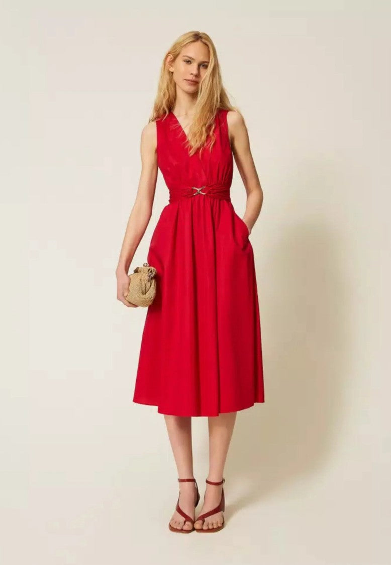 Twin-Set Sleeveless Midi Dress With Deep V-Neckline