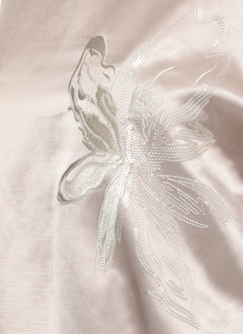 Panicale Beige Viscose-Linen Sequined Blouse