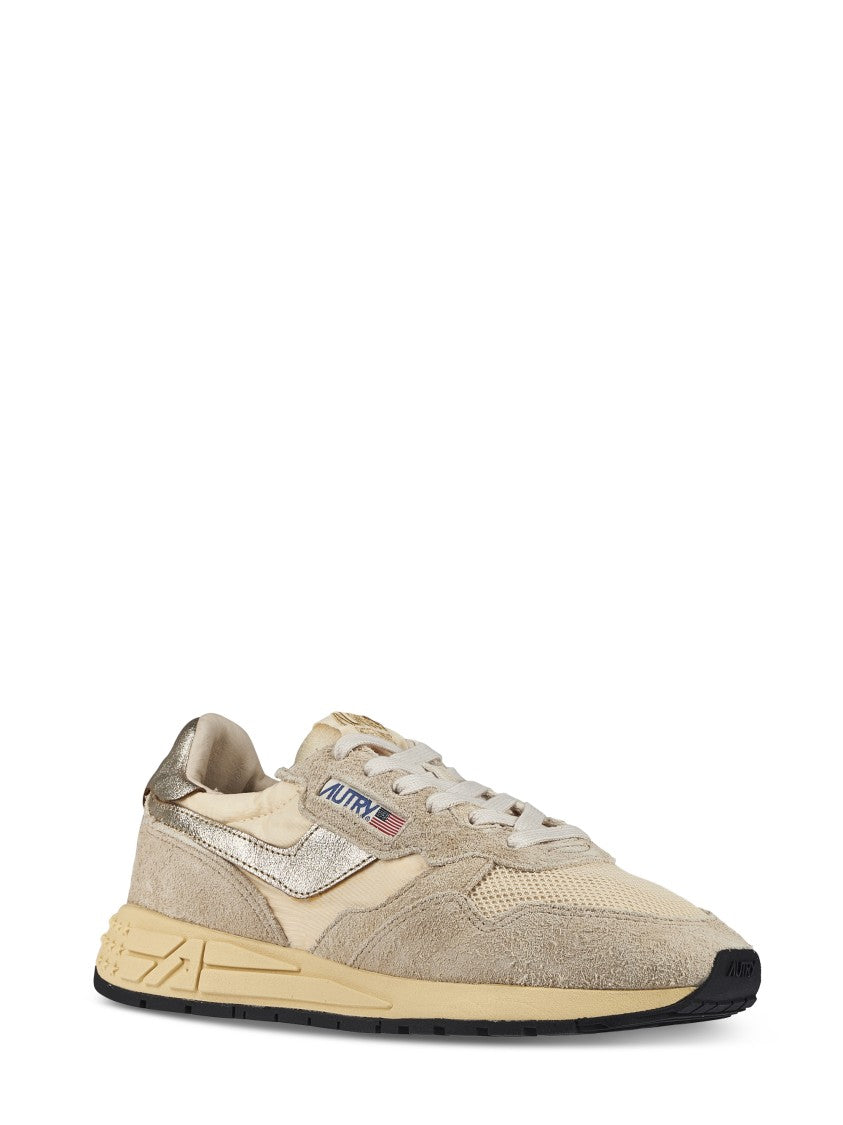 Autry Neutrals Textured Suede And Mesh Sneakers