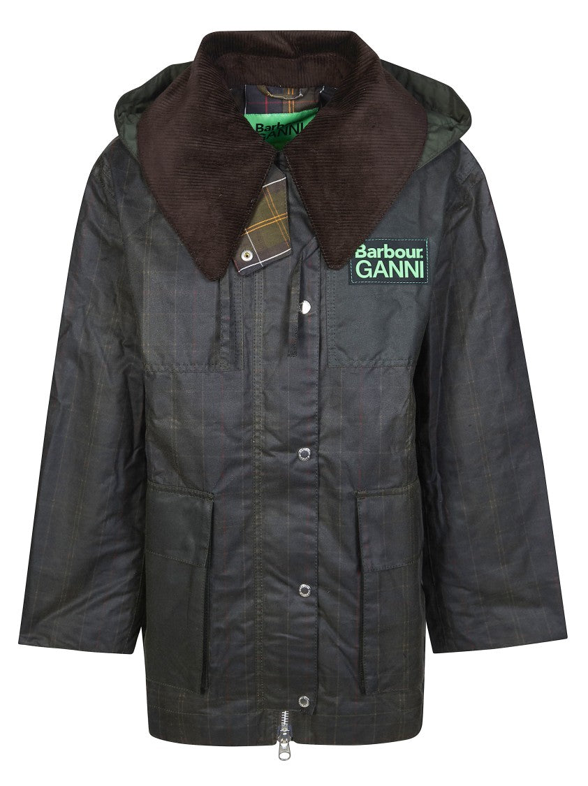 Barbour X Ganni Dark Waxed Wide Collar Jacket