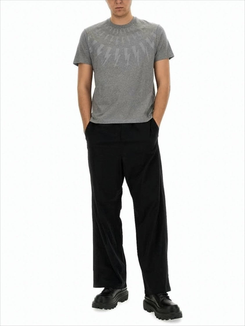 Neil Barrett Short-Sleeve Grey T-Shirt With Lightning Bolt Motif