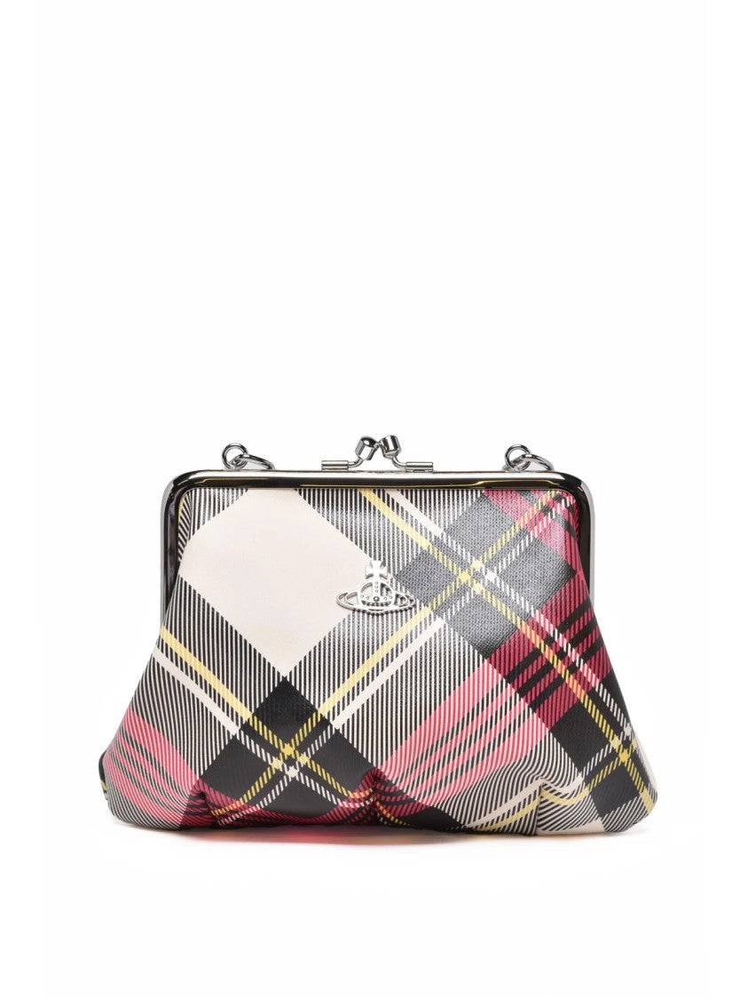 Vivienne Westwood Black Polyurethane Plaid Frame Clutch