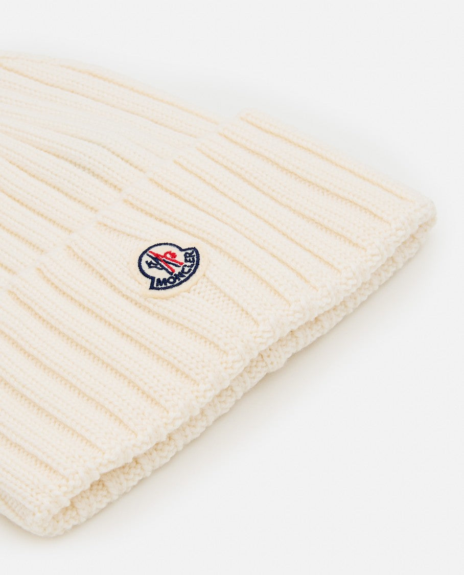 Moncler Ribbed Beanie With Embroidered Logo Detail