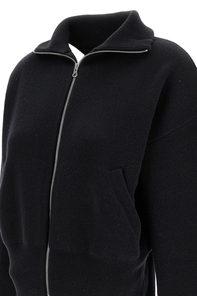 Extreme Cashmere High Collar Full-Zip Cardigan With Ribbed Trim