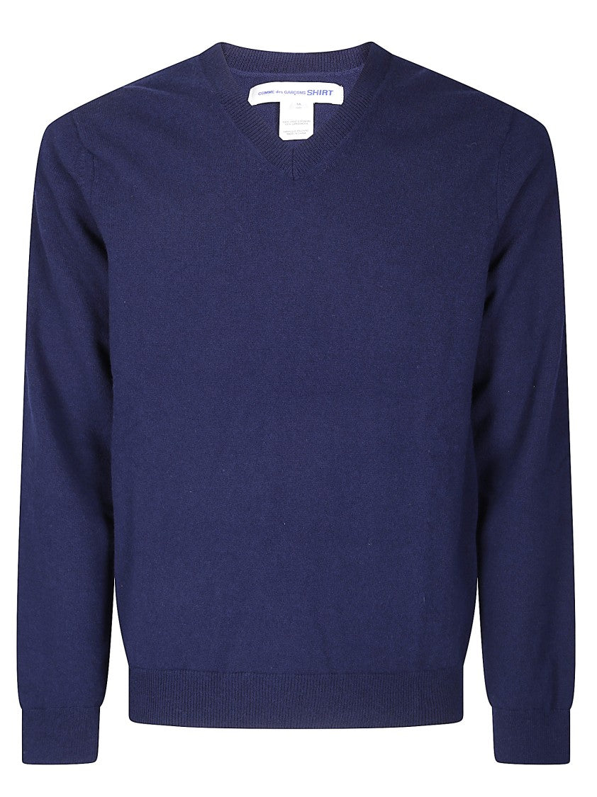 Comme Des Garçons V-Neck Knit Sweater With Ribbed Trim