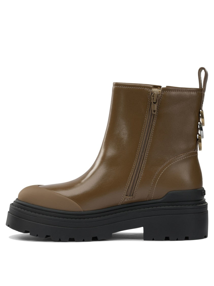 Pinko Brown Calf Leather Ankle Boots