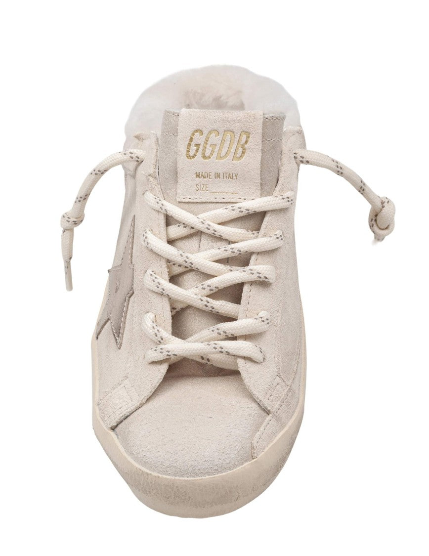 Golden Goose Super Star Double-Quarter Suede Mules In White And Platinum