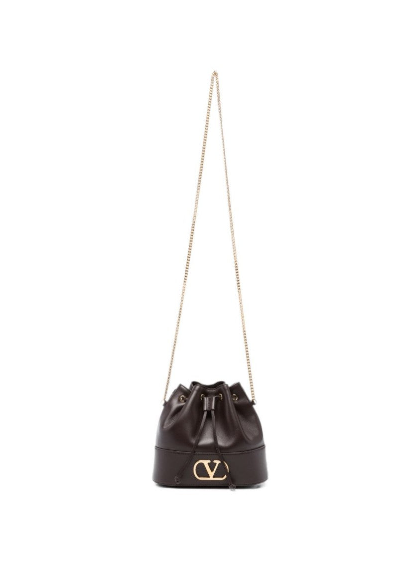 Valentino Garavani Brown Smooth Leather Chain Strap Bucket Bag